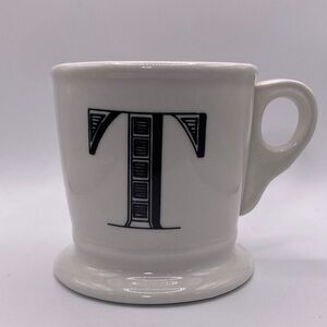 Anthropologie Monogram Letter T Coffee Mug White Black Pedestal Diner Style